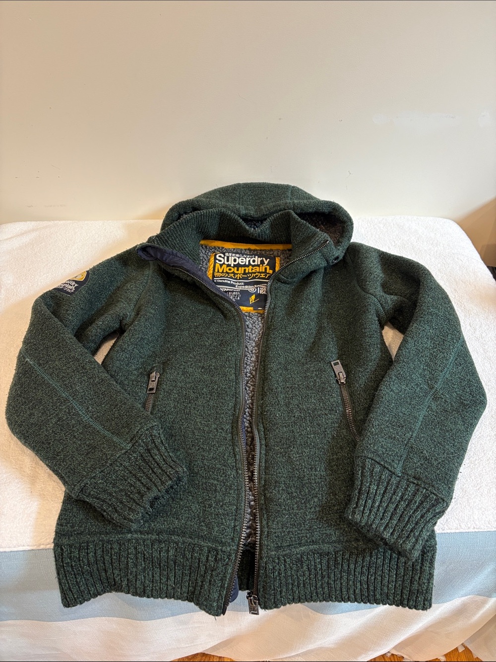 Superdry Women's Hooded Knit Jacket in Dark Green